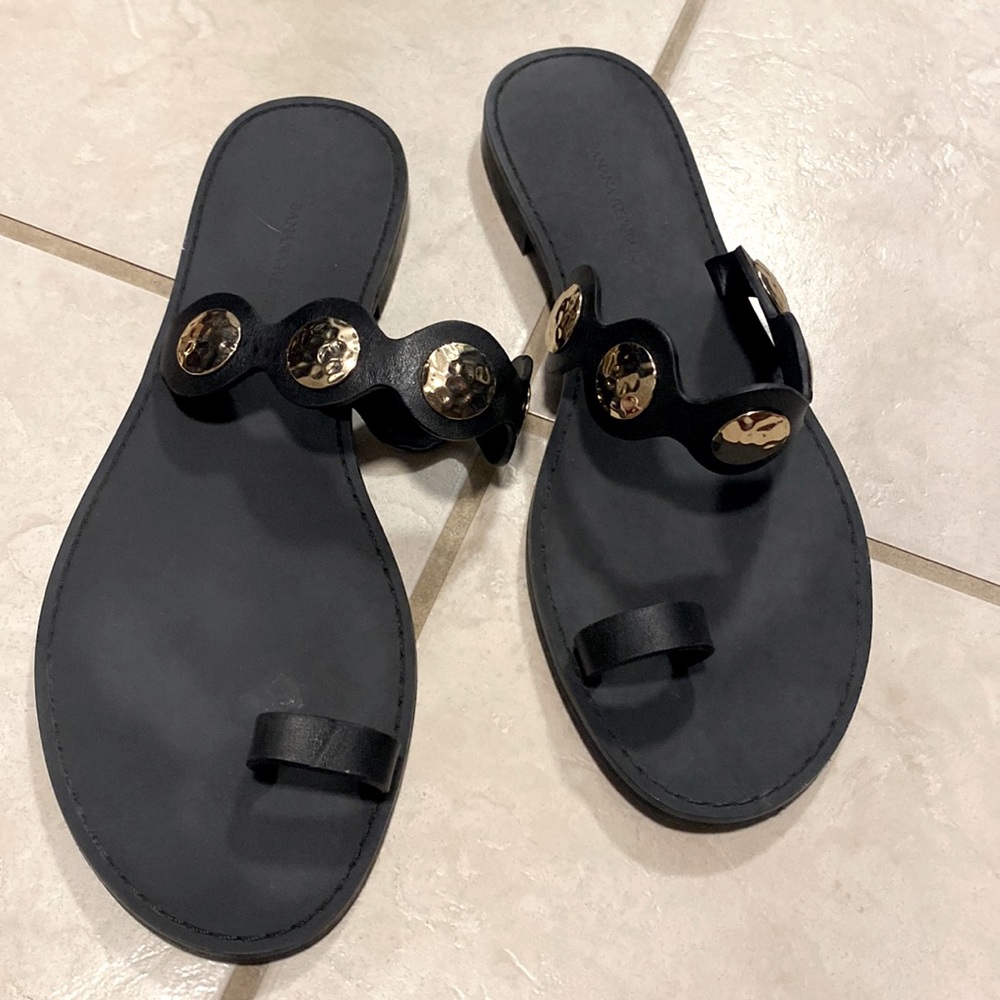 Black And Gold Genuine Leather Banana Republic Sandals, In Great Condition 8